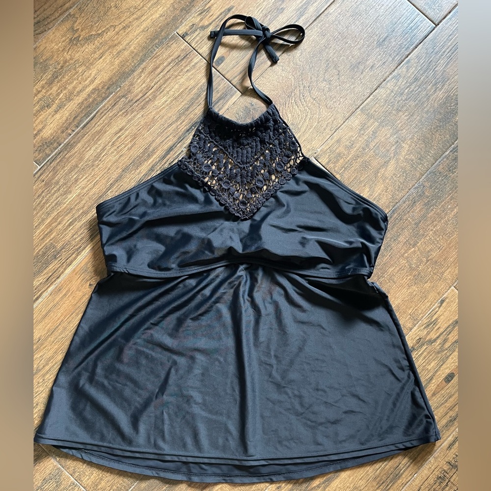 Boutique + Black Halter Tankini